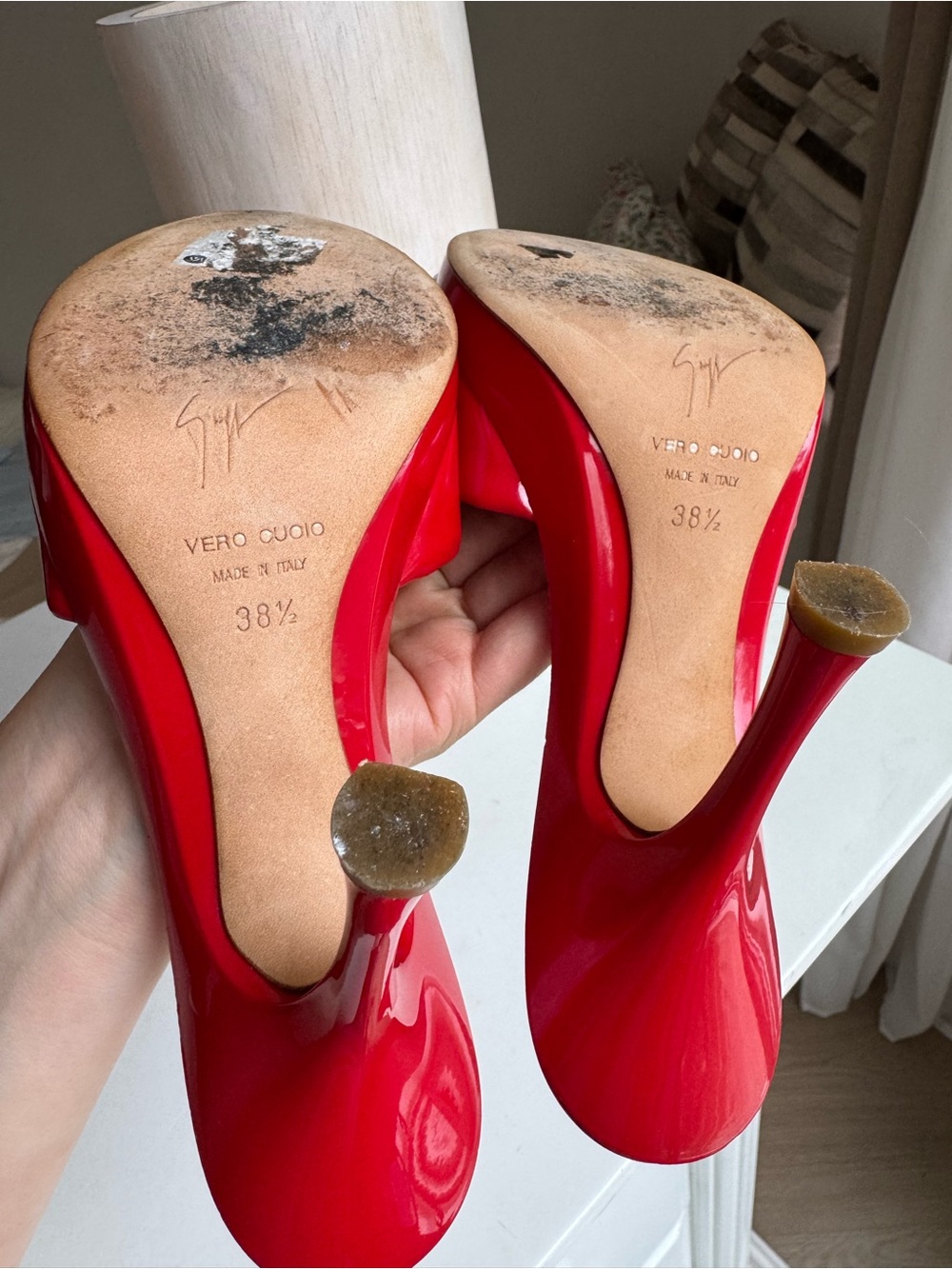 Giuseppe Zanotti Design Red Patent Leather Peep-Toe Mules – Size 38.5 - Picture 10 of 12